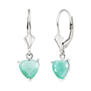 14K.SOLID GOLD LEVERBACK EARRING WITH NATURAL EMERALDS (White Gold)